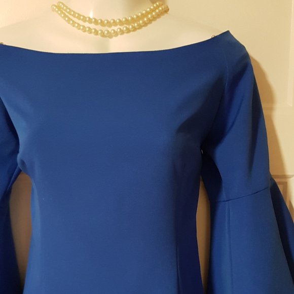 OLIMARA Blue Classy Cocktail Dress with 3/4 Bell sleeves, Made in Spain, sz 8/10 - Picture 8 of 11
